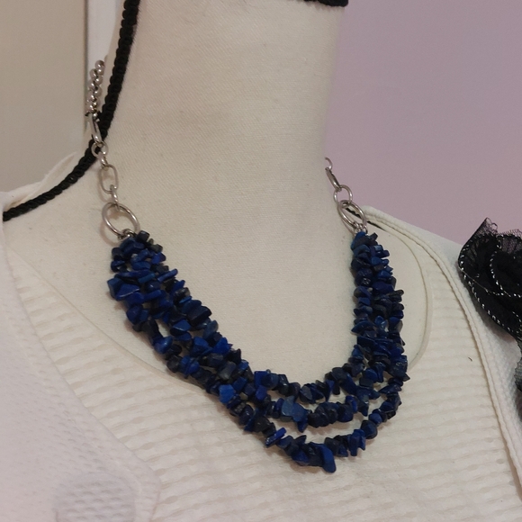 Blue Sodalite Beads Multistrand Statement Necklace - Picture 2 of 7